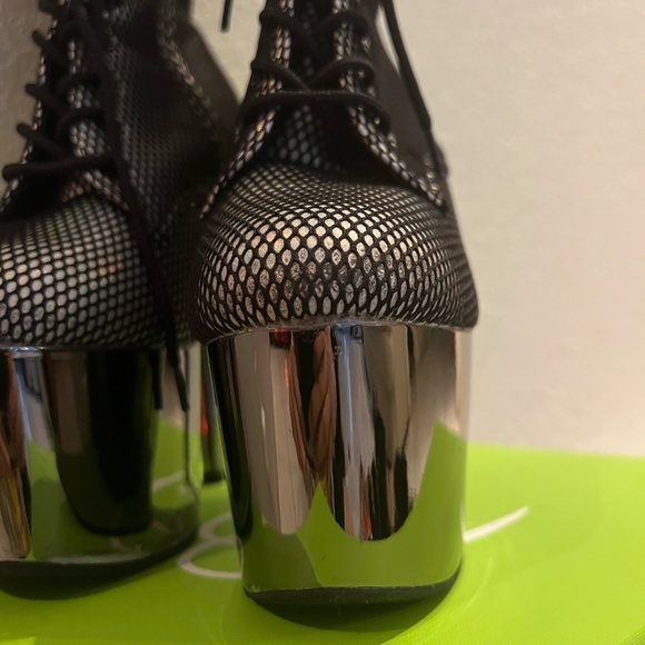 PLEASER Ankle boots Pole Dancing Shoes Chrome/Fishnet/Holographic Size 7 - Picture 7 of 14